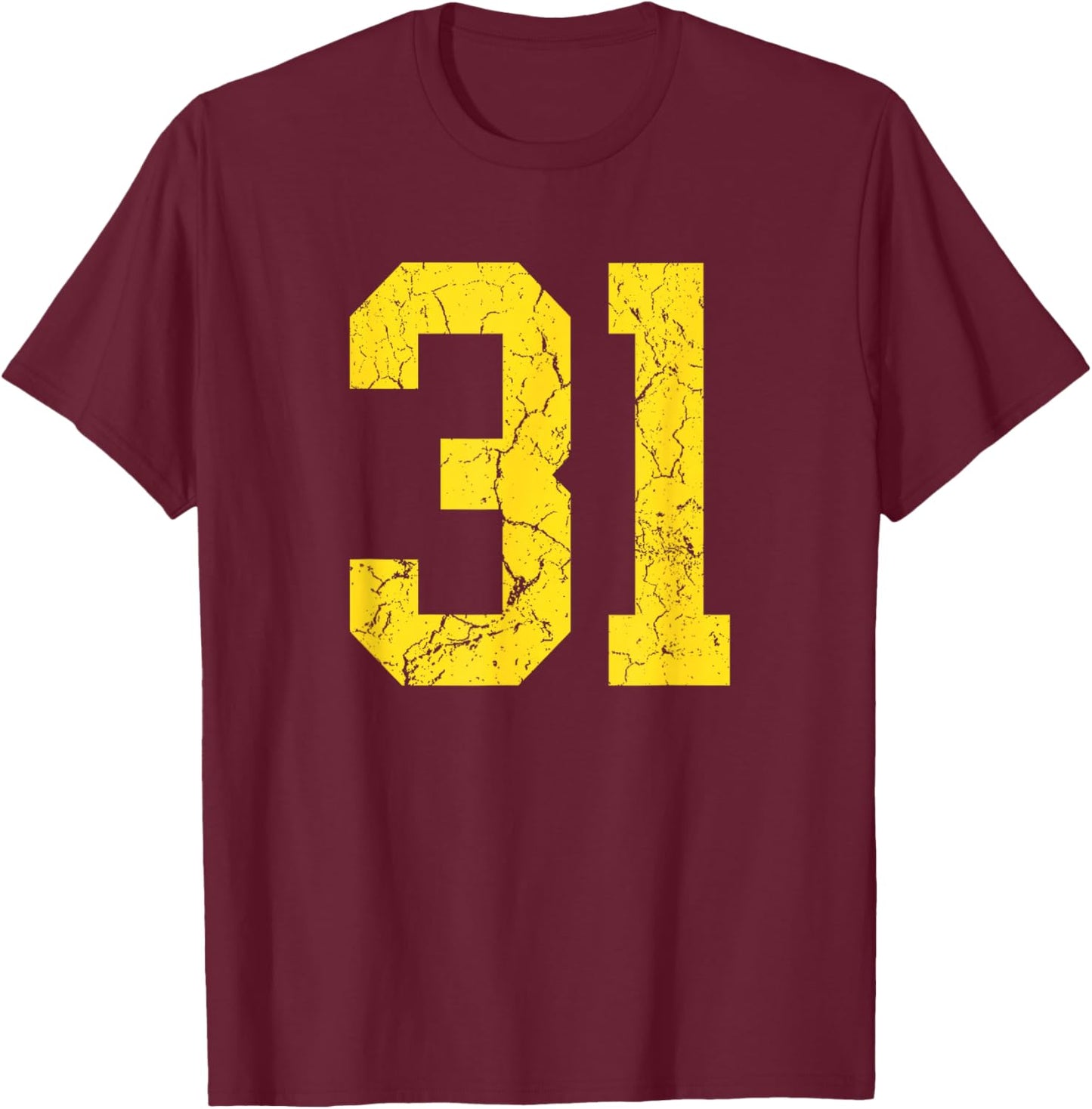 Distressed Bright Gold Number 31 Jersey Player Uniform #31 T-Shirt - T-Shirt | Maroon