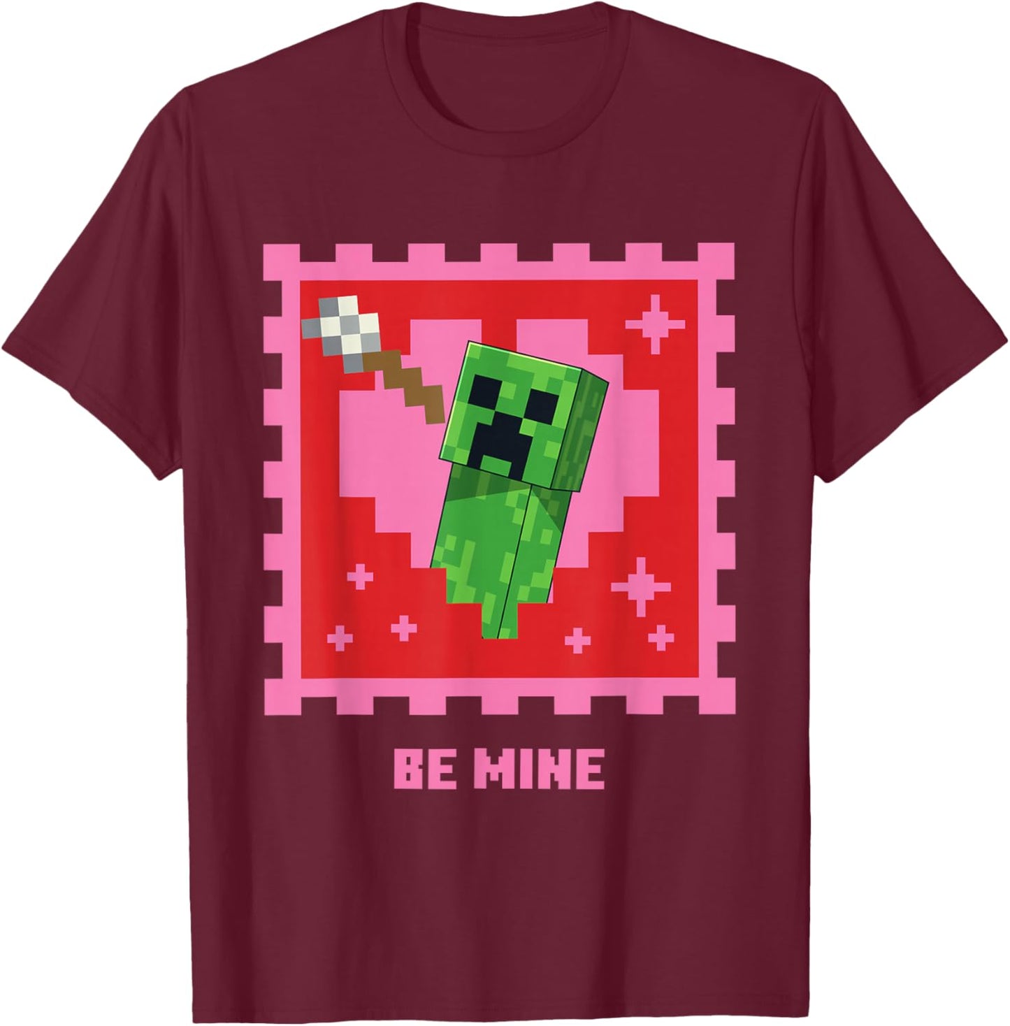 Minecraft Creeper Be Mine Valentine's Day T-Shirt - T-Shirt | Maroon