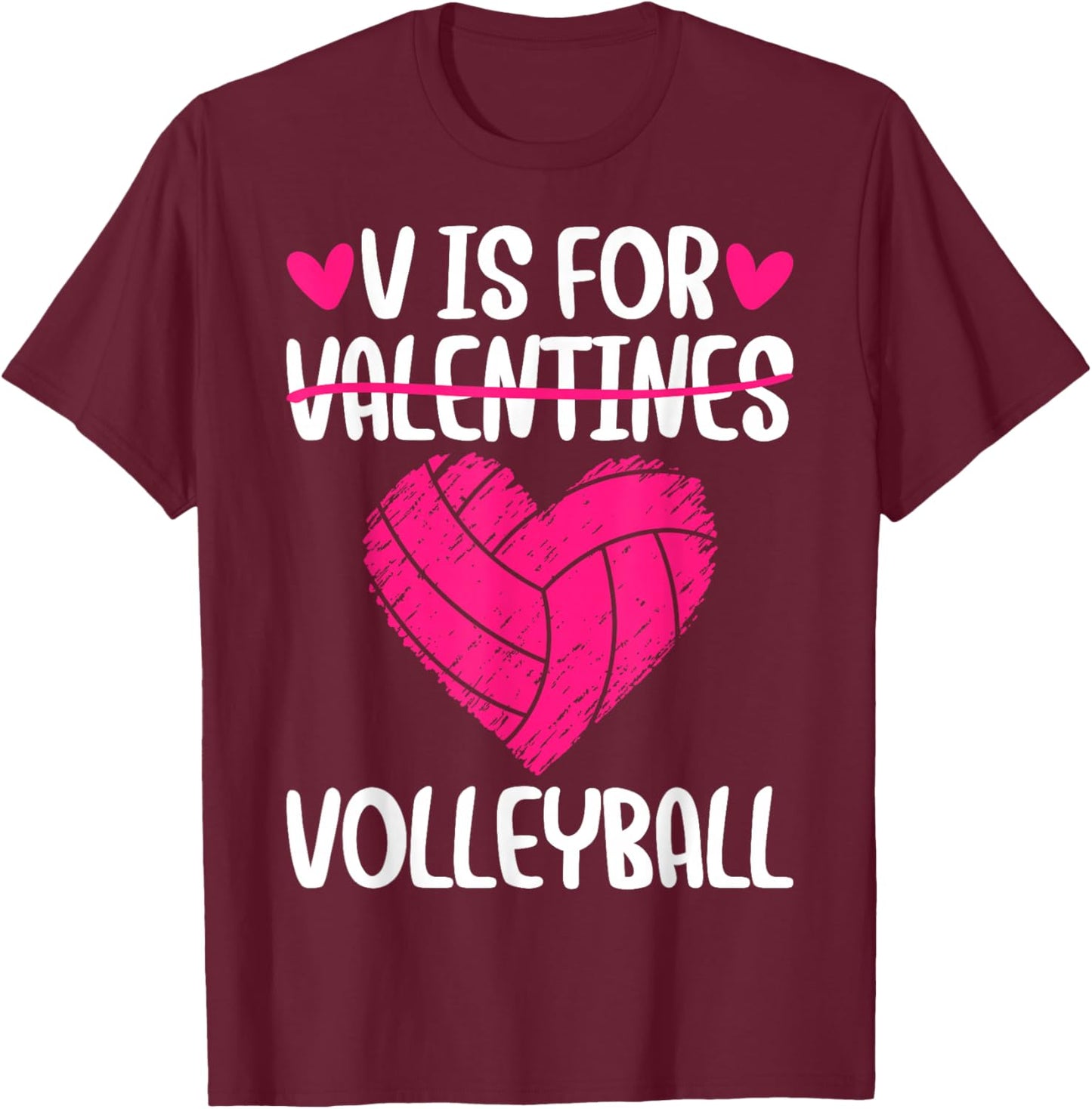 V is for Volleyball Valentine Couple Valentine Day T-Shirt - T-Shirt | Maroon