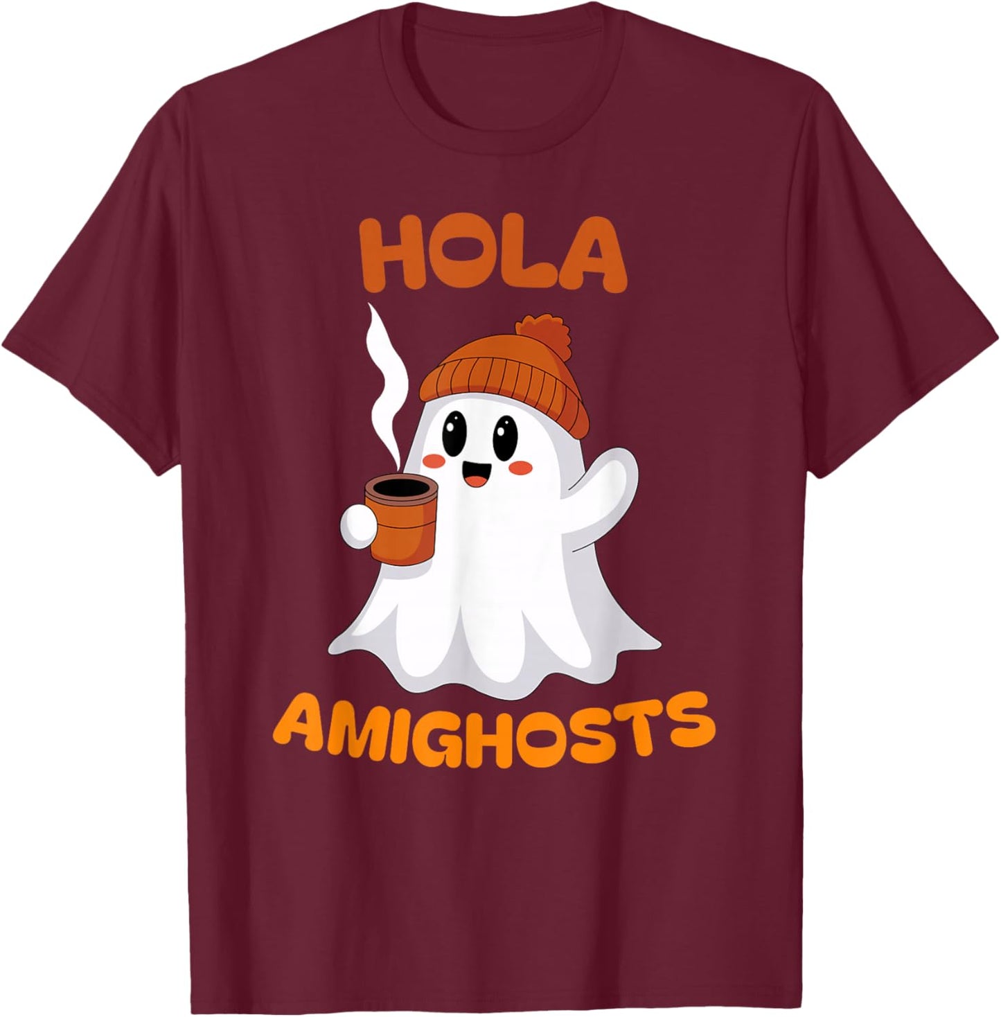 Hola Amighosts Funny Spanish Pun Language Ghost Halloween T-Shirt - T-Shirt | Maroon