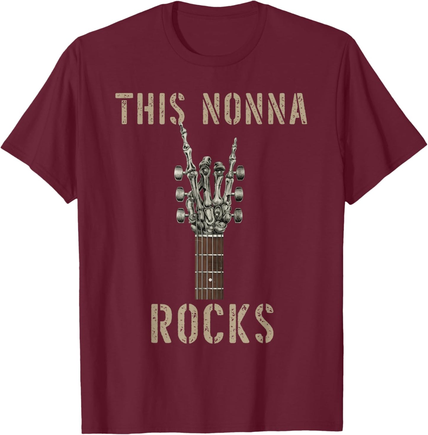 This Nonna Rocks Skeleton Hand Rock Music Band Guitar Grunge T-Shirt - T-Shirt | Maroon