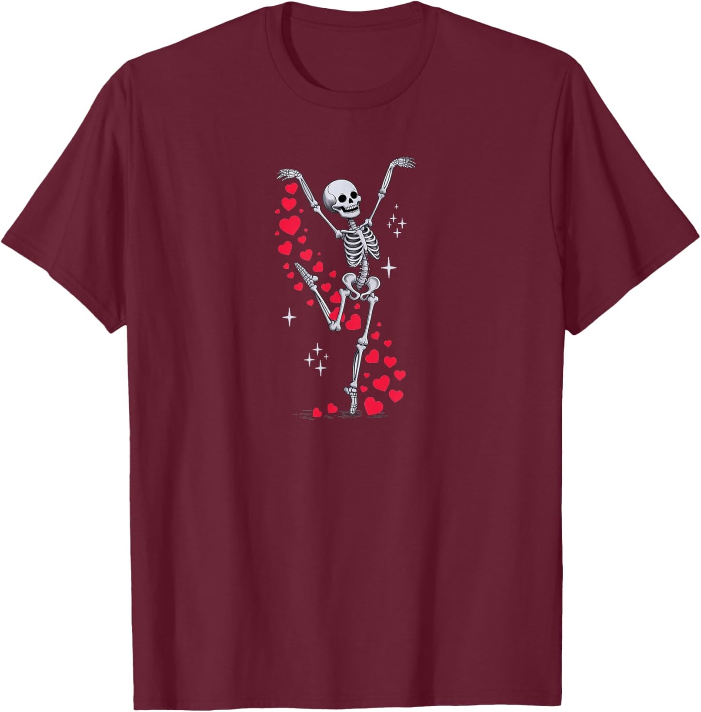 Valentine’s Day Skeleton Ballerina with Hearts Ballet Girl T-Shirt - T-Shirt | Maroon