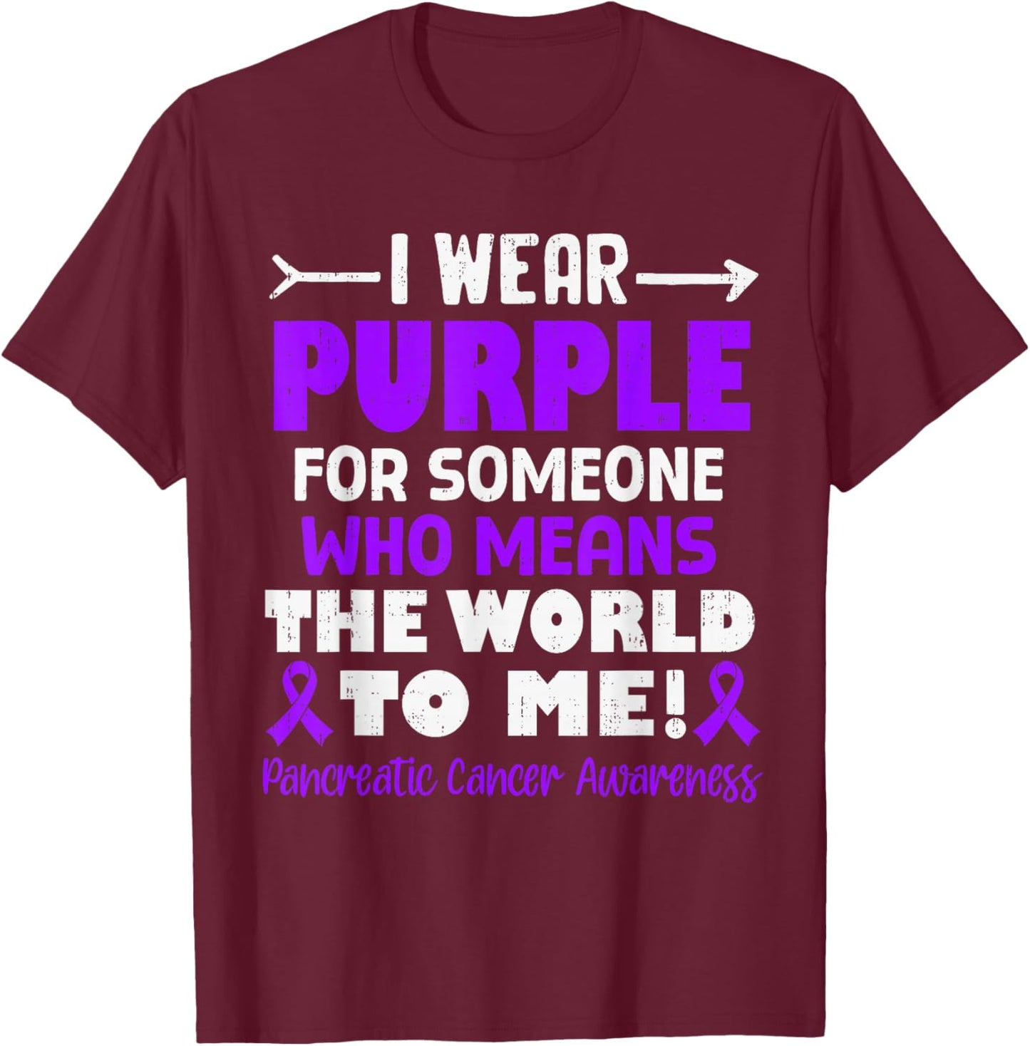 Pancreatic Cancer Awareness Ribbon Purple Support Adult Kids T-Shirt - T-Shirt | Maroon