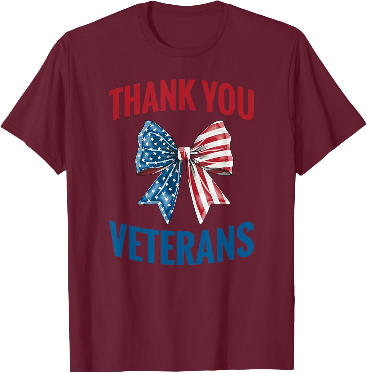 Patriotic USA Flag Coquette Bow Thank You Veterans Women Kid T-Shirt - T-Shirt | Maroon