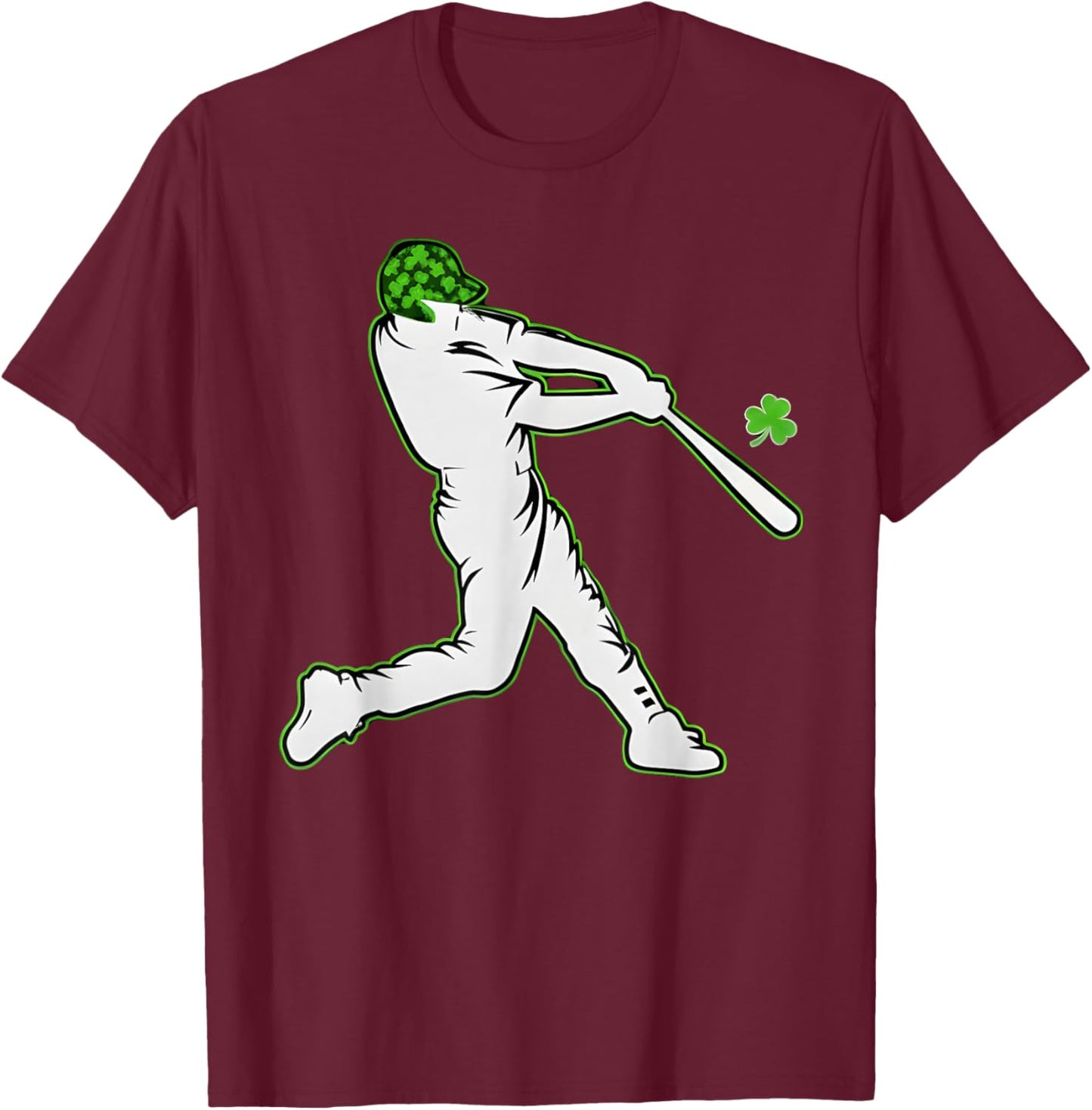 St Patrick Day Baseball Batter Player Shamrock Men Boys Kid T-Shirt - T-Shirt | Maroon