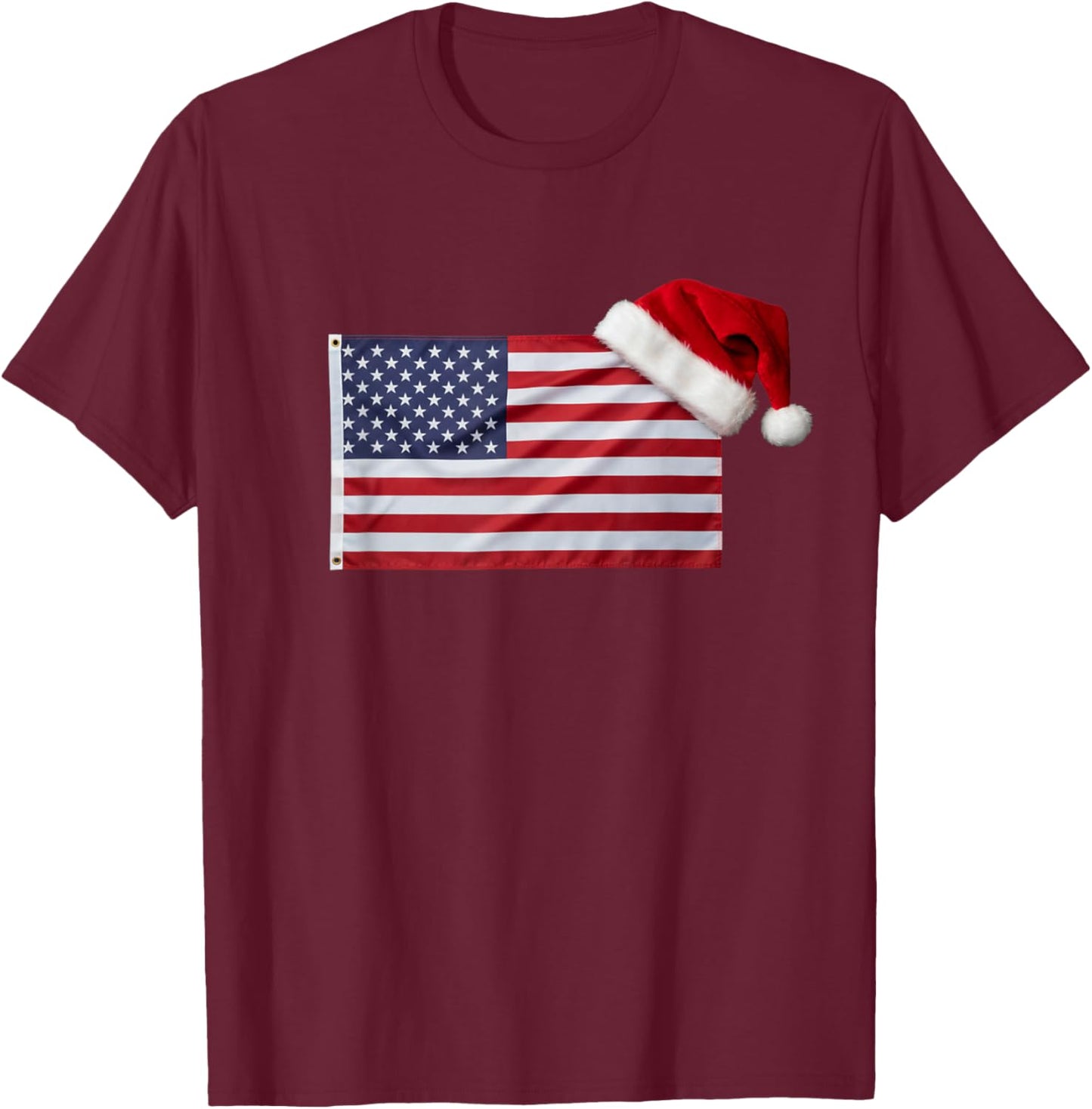 American Flag Santa Hat Funny Patriotic Christmas USA T-Shirt - T-Shirt | Maroon