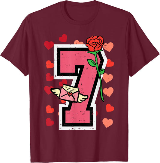 Number 7 Valentines Day 6 7 Matching Couple Kids Boys Youth T-Shirt - T-Shirt | Maroon