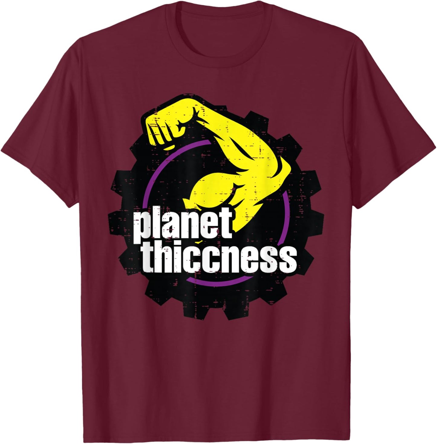 Gym Biceps Planet Thiccness Funny Workout Humor Men Women T-Shirt - T-Shirt | Maroon