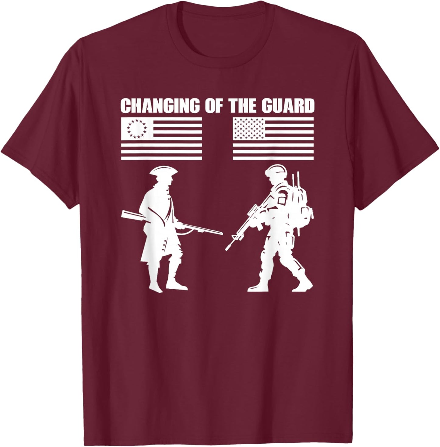 July 4th 1776-2026 American Flag Graphic Military Soldier T-Shirt - T-Shirt | Maroon