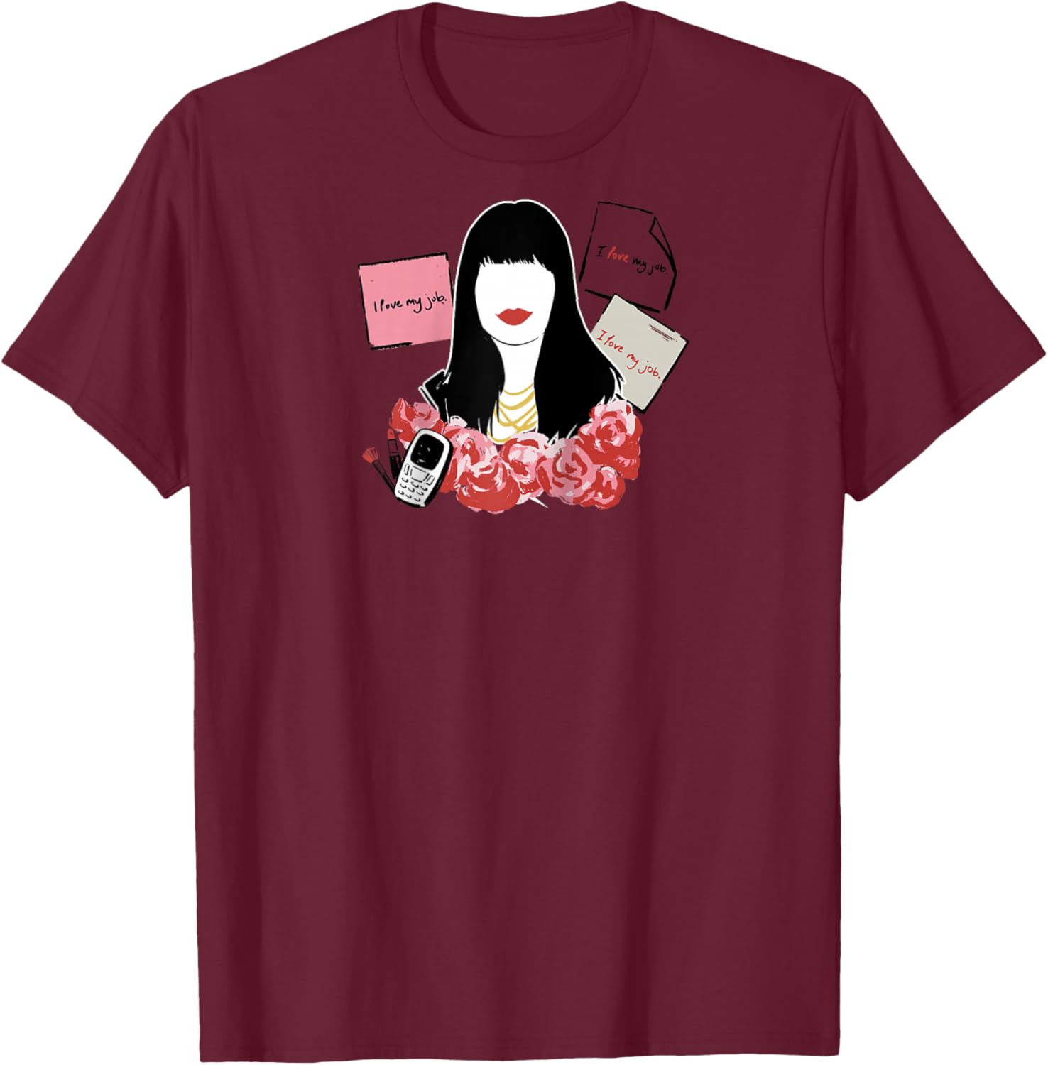 The Devil Wears Prada Andy I Love My Job Roses Raglan Baseball T-Shirt - T-Shirt | Maroon