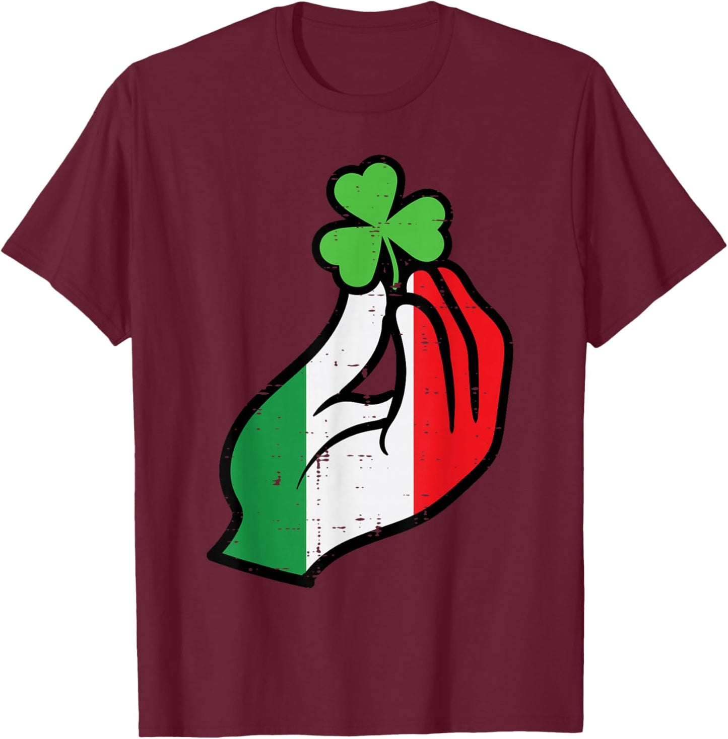 St Patricks Day Italian Hand Shamrock Saint Paddys Men Women T-Shirt - T-Shirt | Maroon