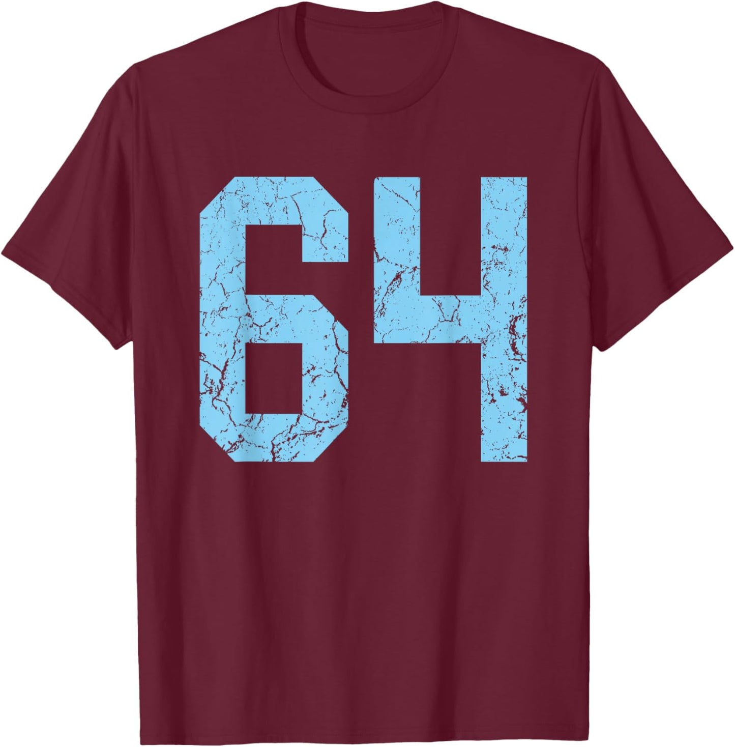 Distressed Baby Blue Number 64 Jersey Player Uniform #64 T-Shirt - T-Shirt | Maroon