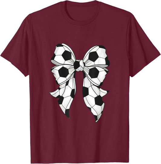 Cute Soccer Coquette Bow Girls Soccer Mama Mom T-Shirt - T-Shirt | Maroon