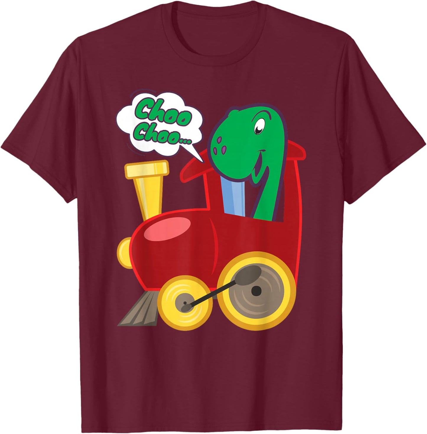Funny Train with Dinosaur T-Shirt - T-Shirt | Maroon