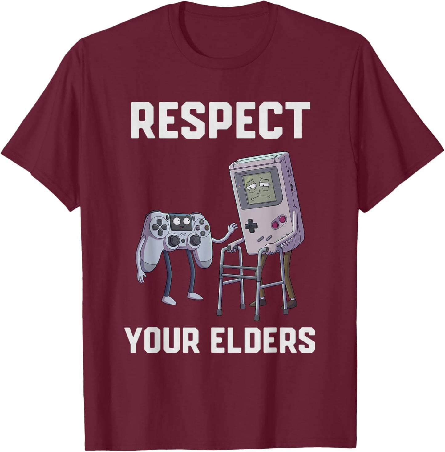 Respect Your Elders Control Vintage Retro Gaming Console T-Shirt - T-Shirt | Maroon