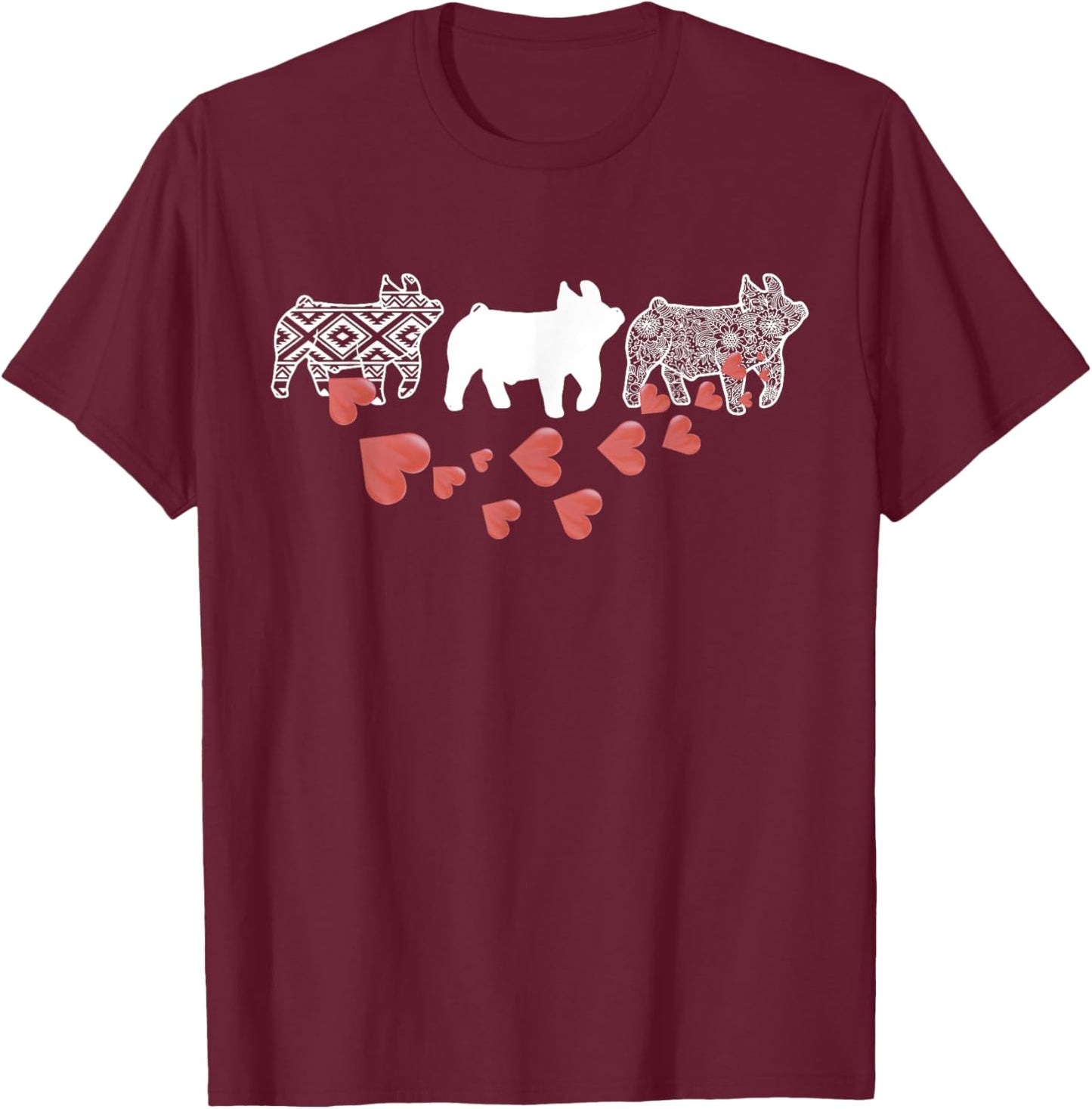 Stockshow Pig Valentine Aztec Show Pig Livestock Pig Breeder T-Shirt - T-Shirt | Maroon