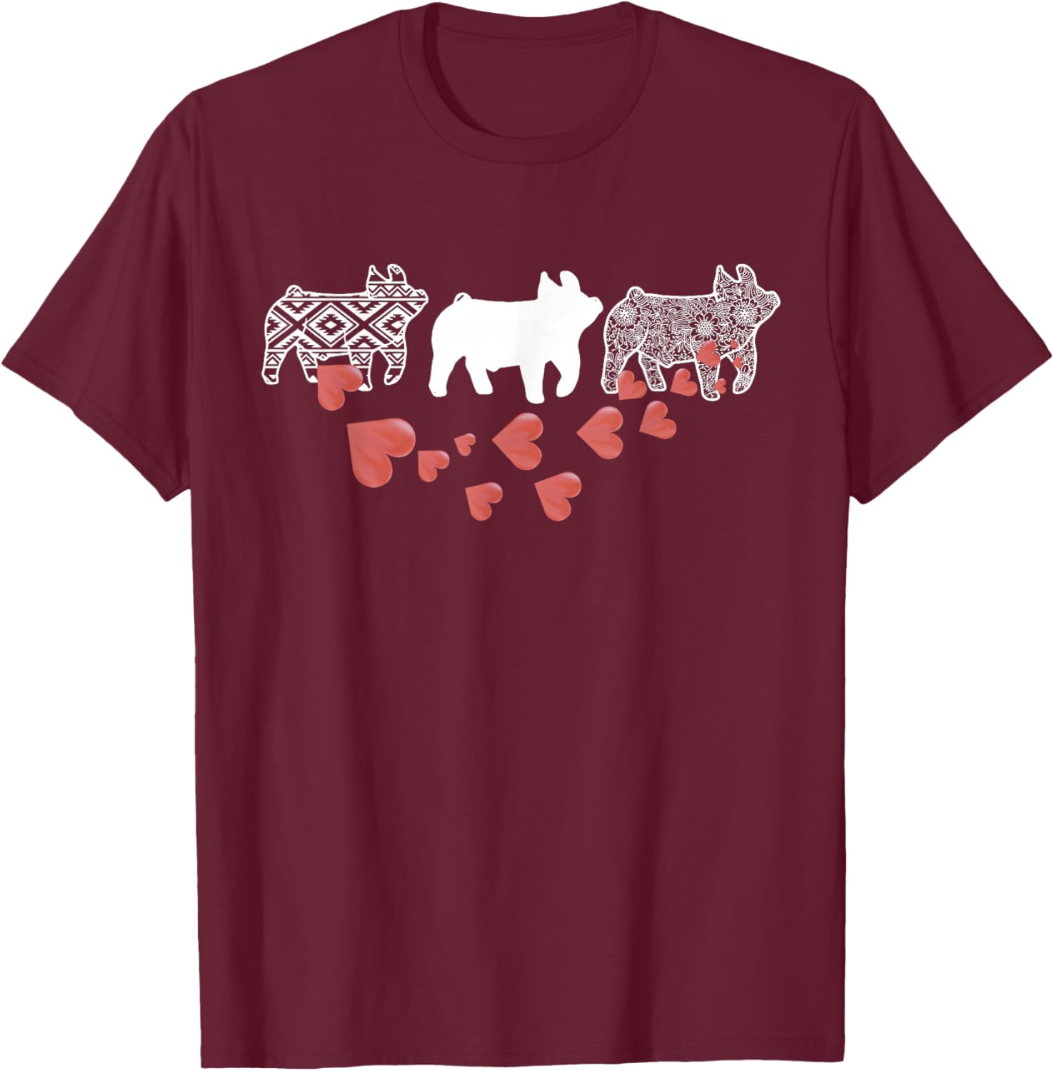 Stockshow Pig Valentine Aztec Show Pig Livestock Pig Breeder T-Shirt - T-Shirt | Maroon