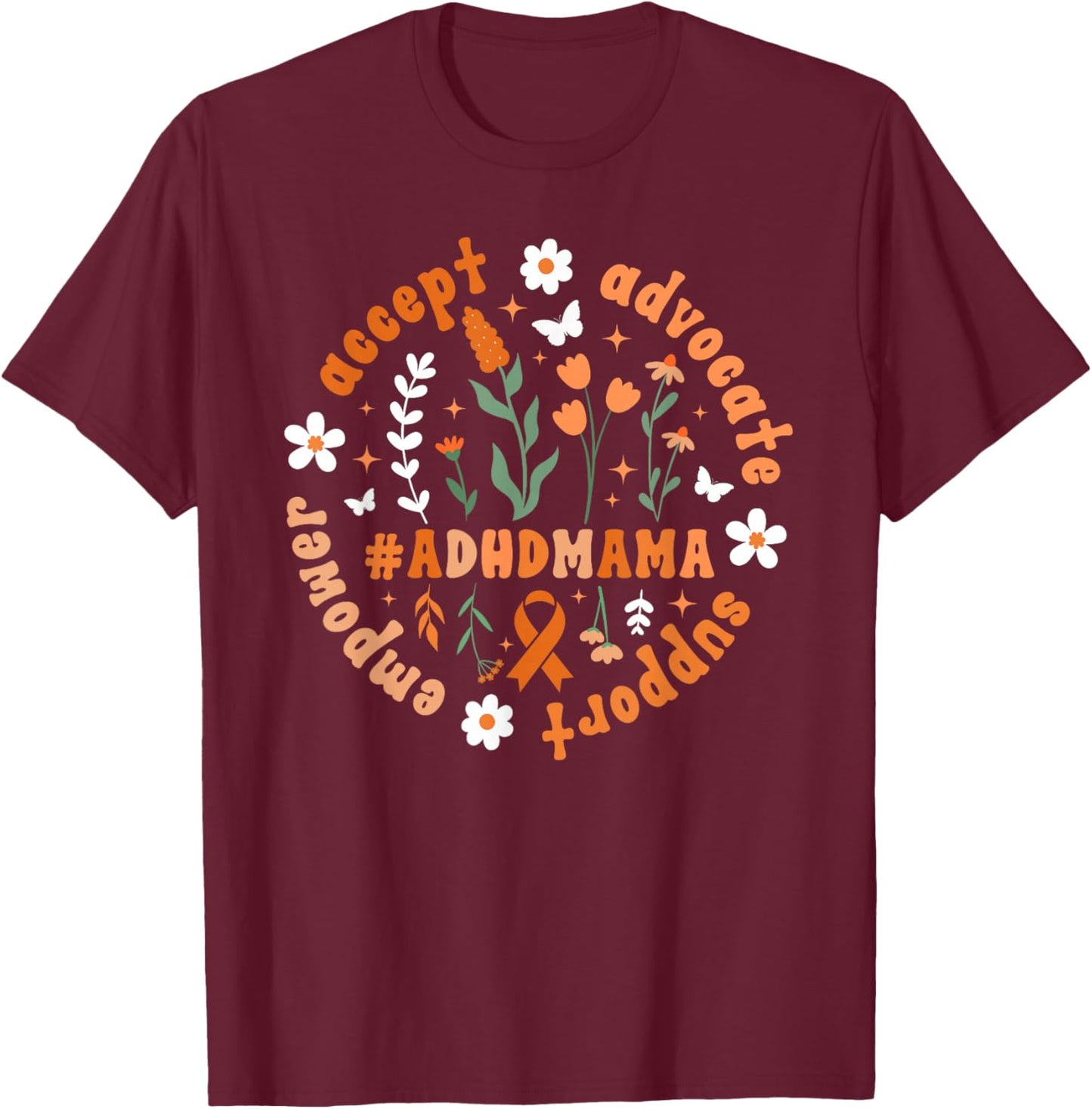 ADHD Mama Groovy ADHD Mom of an ADHD Warrior ADHD Awareness T-Shirt - T-Shirt | Maroon
