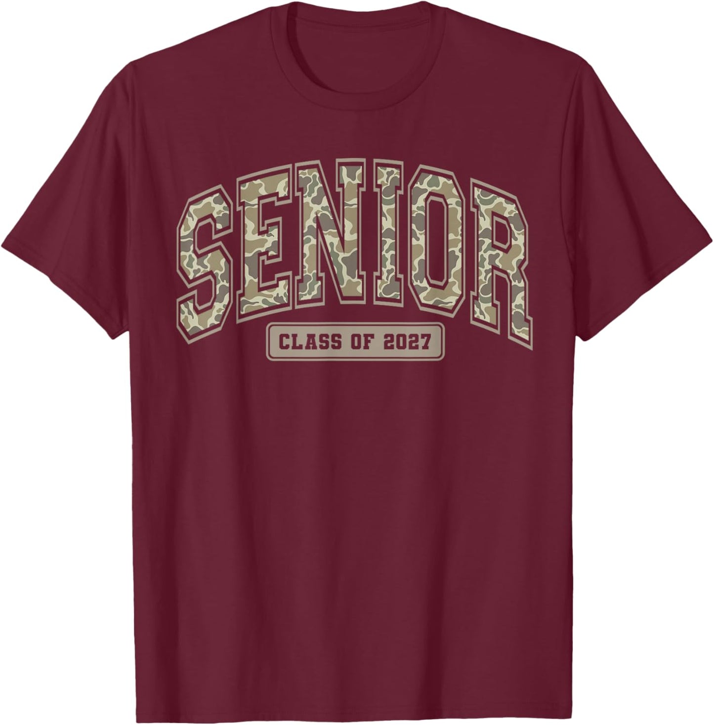 Camo Senior Mom Graduation Last First Day of Class of 2027 T-Shirt - T-Shirt | Maroon