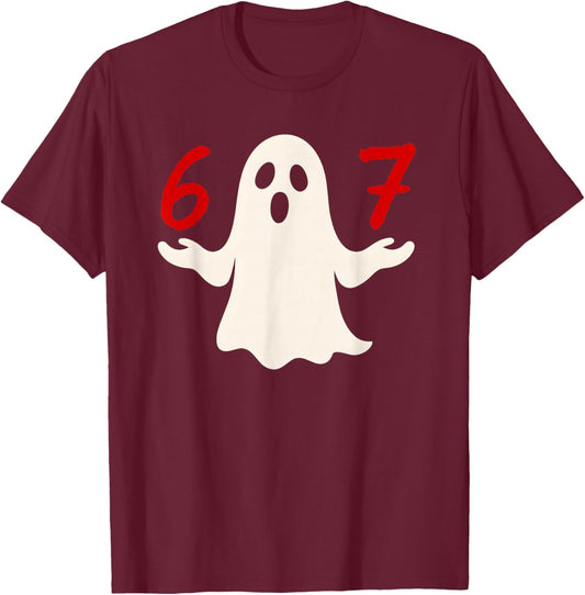 Fun Six Seven Meme 6 7 Halloween Ghost Costume T-Shirt - T-Shirt | Maroon