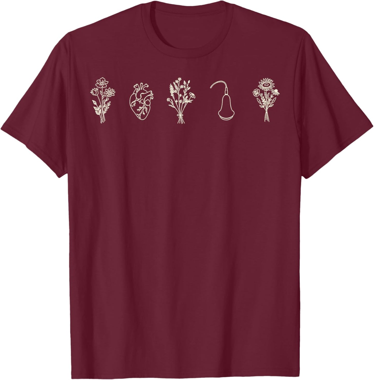 Cardiac Sonographer Cardiac Sonography Floral Cardiac Ultras T-Shirt - T-Shirt | Maroon