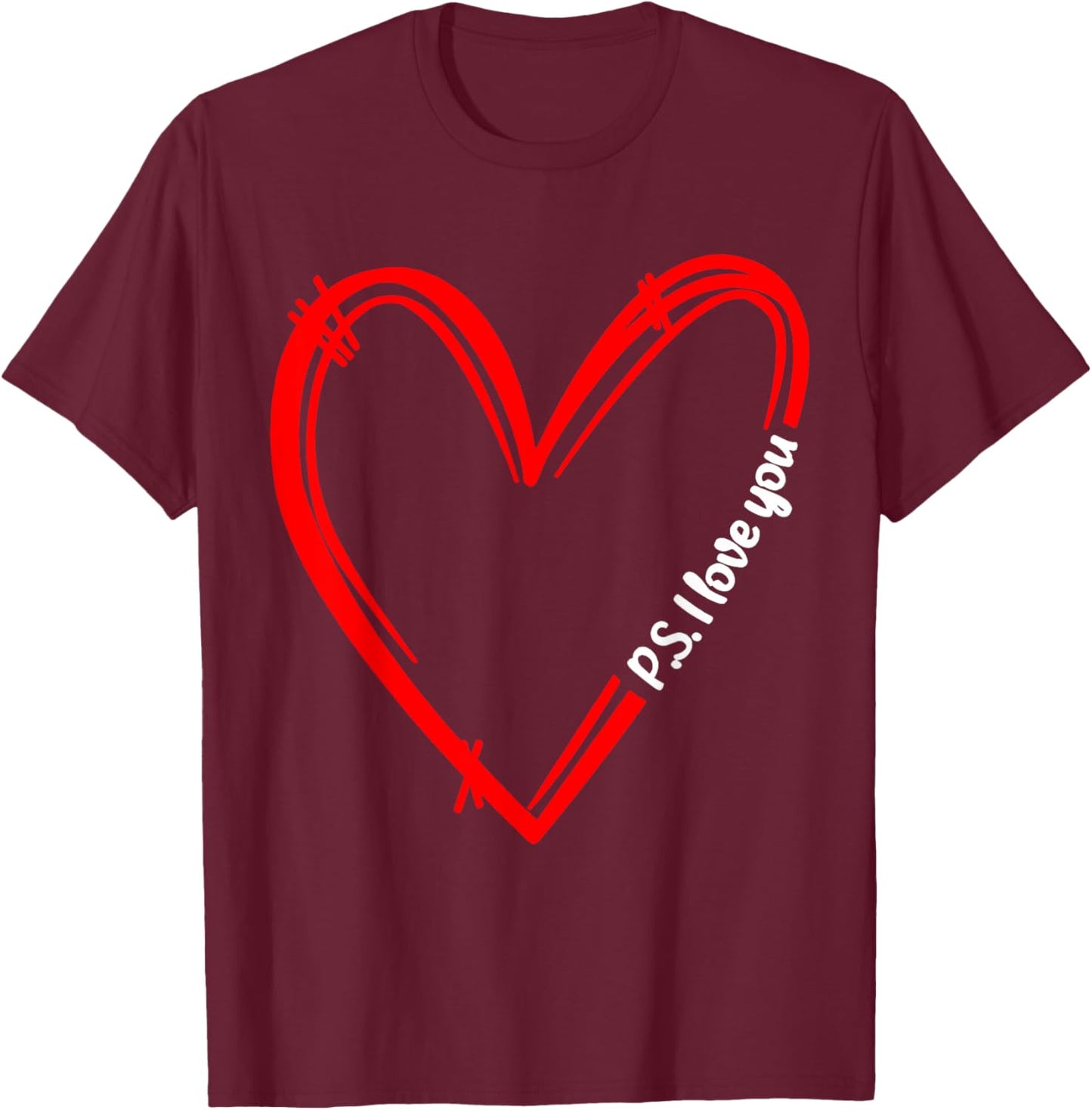 PS I Love You Day Valentine's Day Purple Heart Women Men Kid T-Shirt - T-Shirt | Maroon