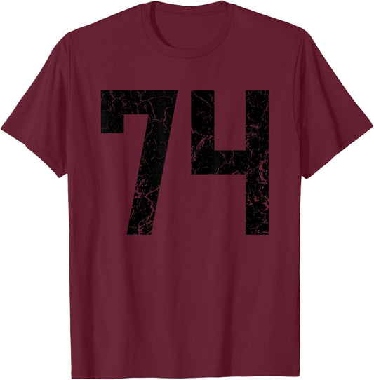Distressed Black Number 74 Jersey Player Uniform #74 Fan T-Shirt - T-Shirt | Maroon