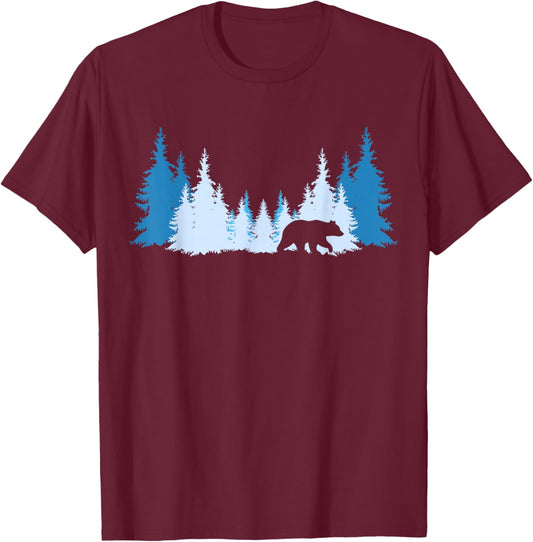 Bear in The Forest Wildlife Nature Bear Design T-Shirt - T-Shirt | Maroon