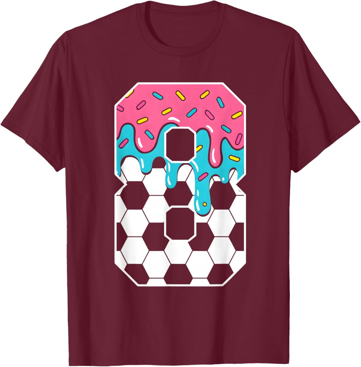 Soccer 8 Year Old Ice Cream Drip Youth 8th Birthday Boy 8 T-Shirt - T-Shirt | Maroon
