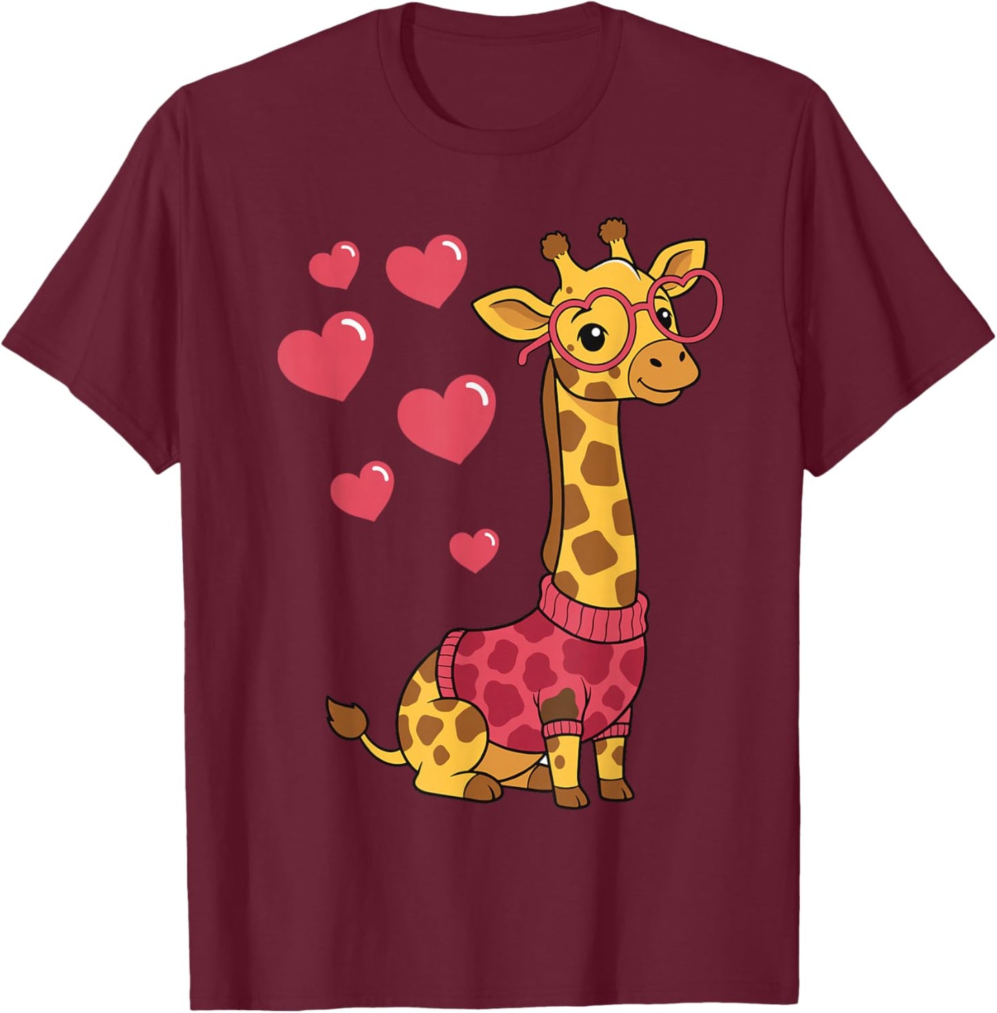 Cute Kawaii Giraffe with Hearts Funny Giraffe Lover for Girl T-Shirt - T-Shirt | Maroon