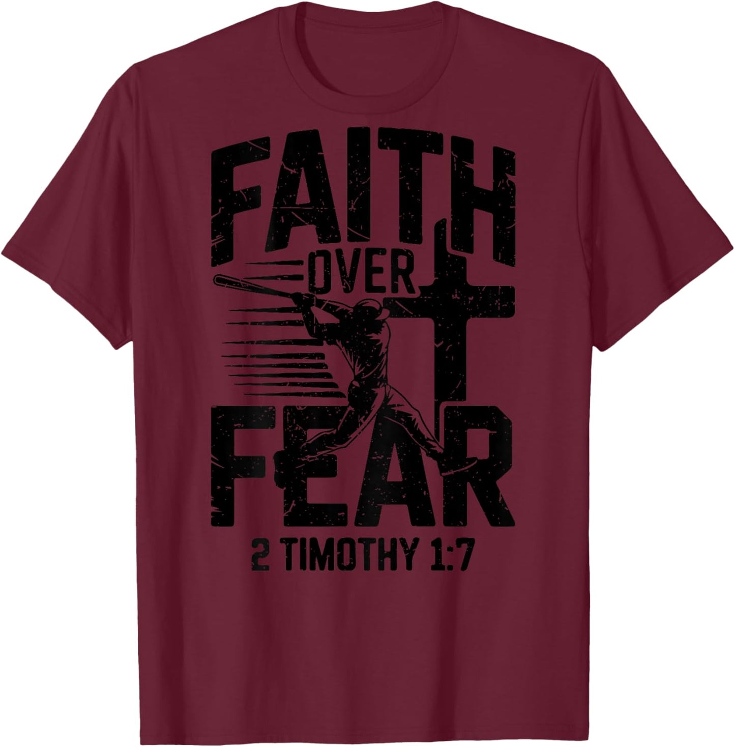 Boys Christian Baseball Faith Over Fear Bible Verse Baseball T-Shirt - T-Shirt | Maroon