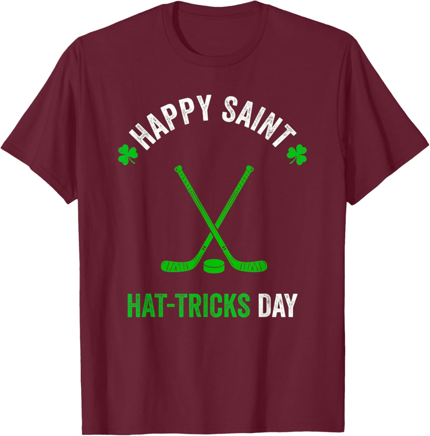 Hockey St Patricks Day Boys Men Shamrock Hockey T-Shirt - T-Shirt | Maroon