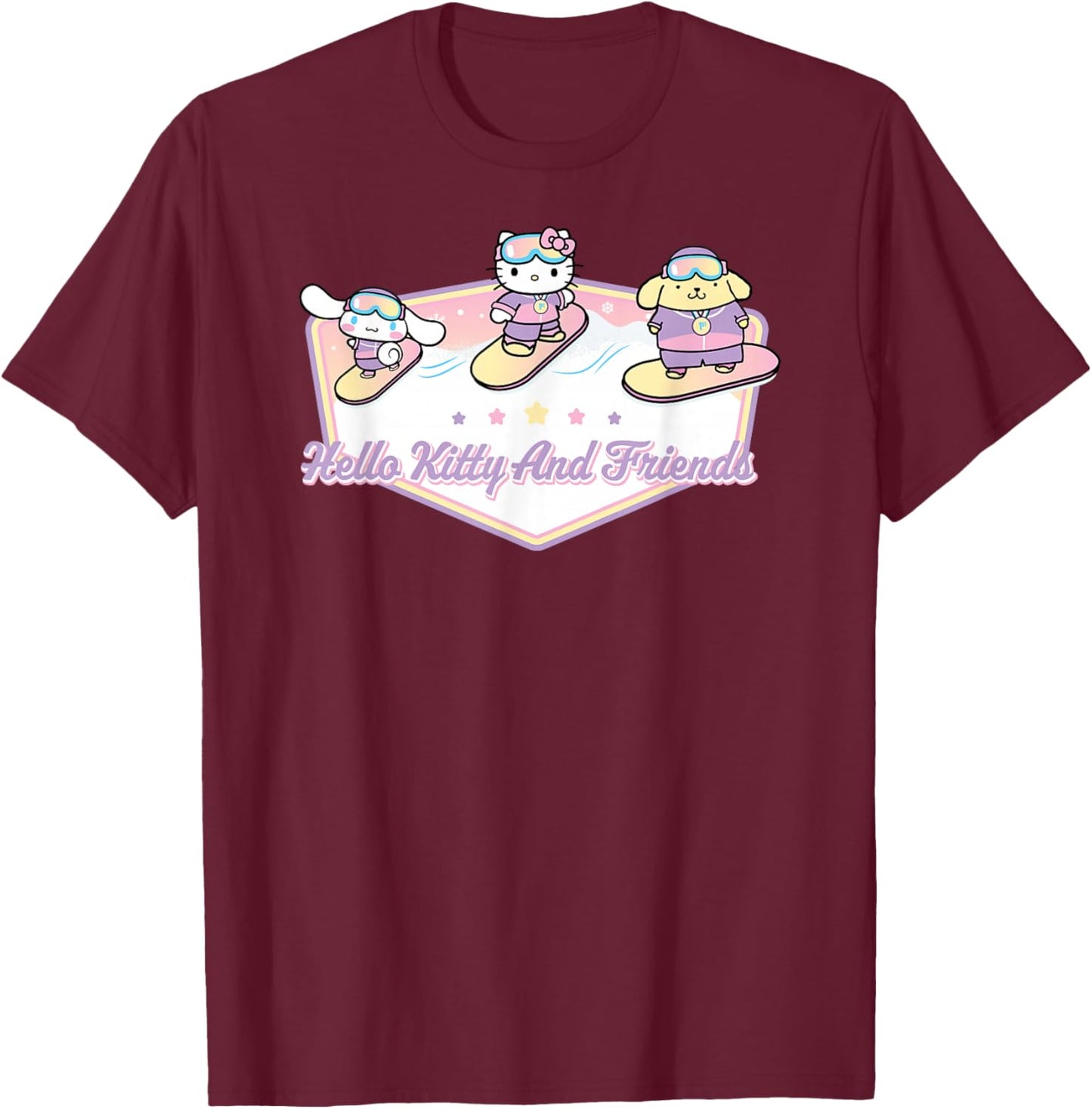 Hello Kitty and Friends Winter Sports Snowboarding T-Shirt - T-Shirt | Maroon