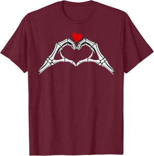 Valentine Skeleton Hand Heart Men Custume Funny Valentine's T-Shirt - T-Shirt | Maroon