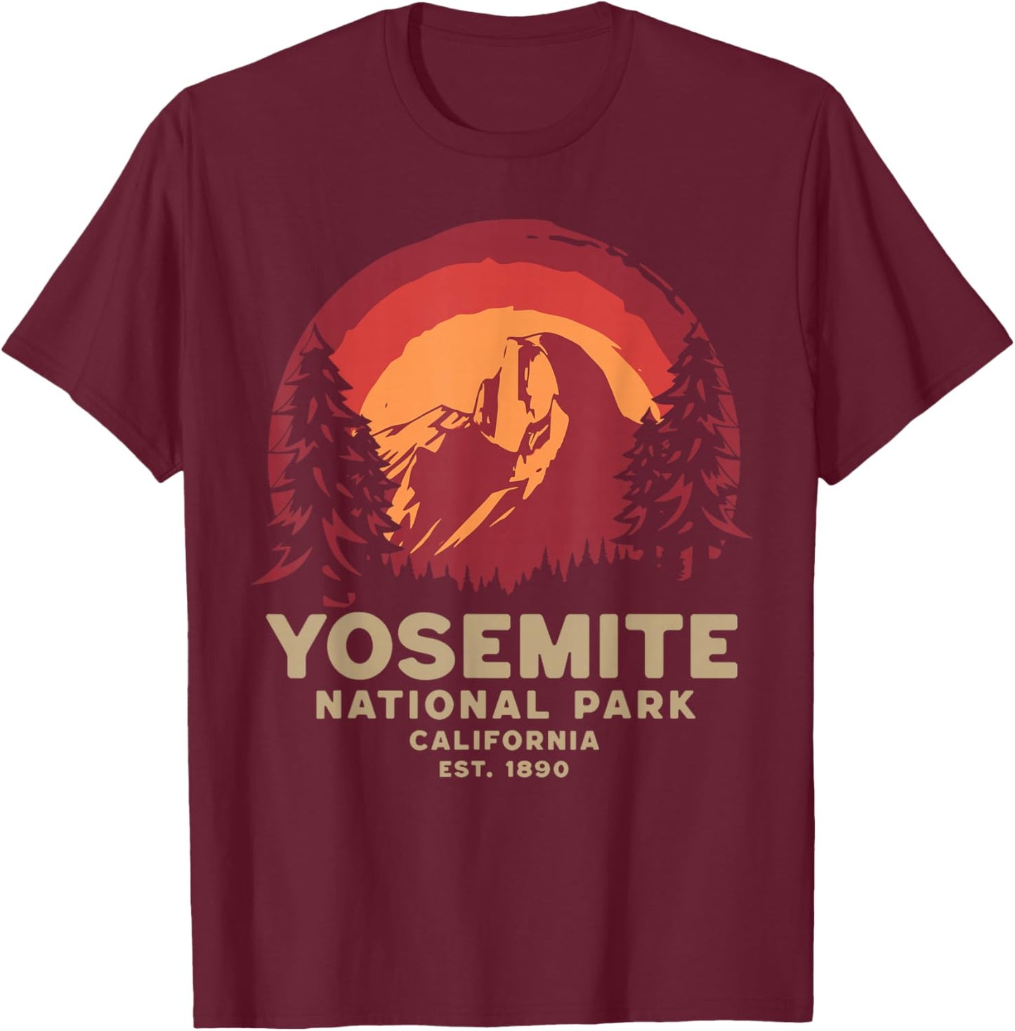 Yosemite National Park California USA Retro Vintage Nature T-Shirt - T-Shirt | Maroon