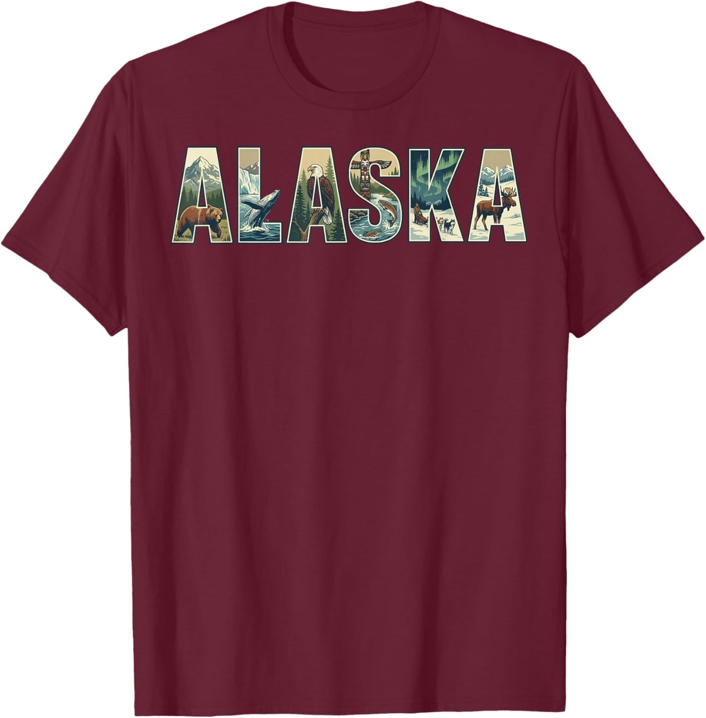 Alaska Wildlife Bear Hiking Moose T-Shirt - T-Shirt | Maroon