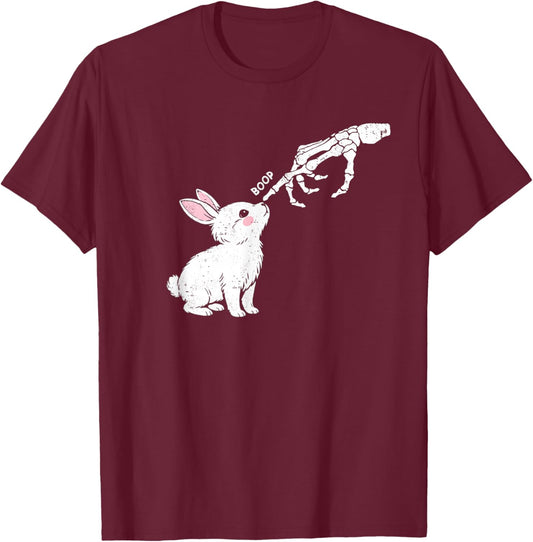 Cute Skeleton Hand Boop Bunny Rabbit Funny Easter Day T-Shirt - T-Shirt | Maroon