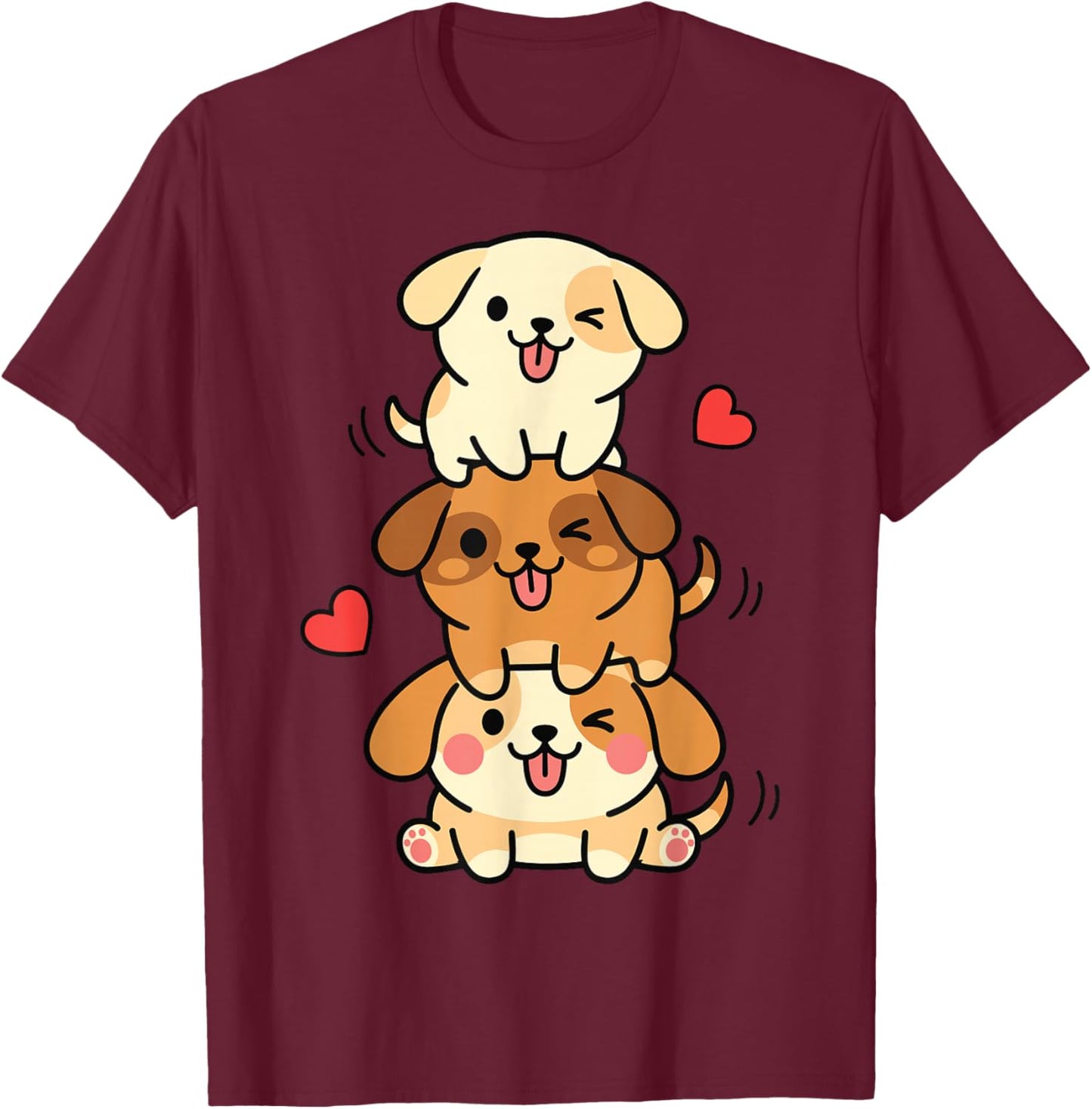 Cute Kawaii Puppies Graphic Dog Lovers T-Shirt - T-Shirt | Maroon