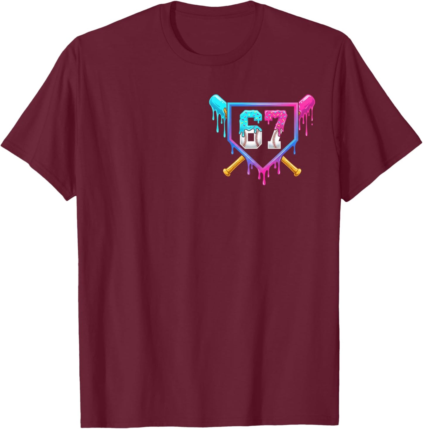 Baseball 67 Six Seven Meme Funny 6-7 Drip Baseball Boys Men T-Shirt - T-Shirt | Maroon