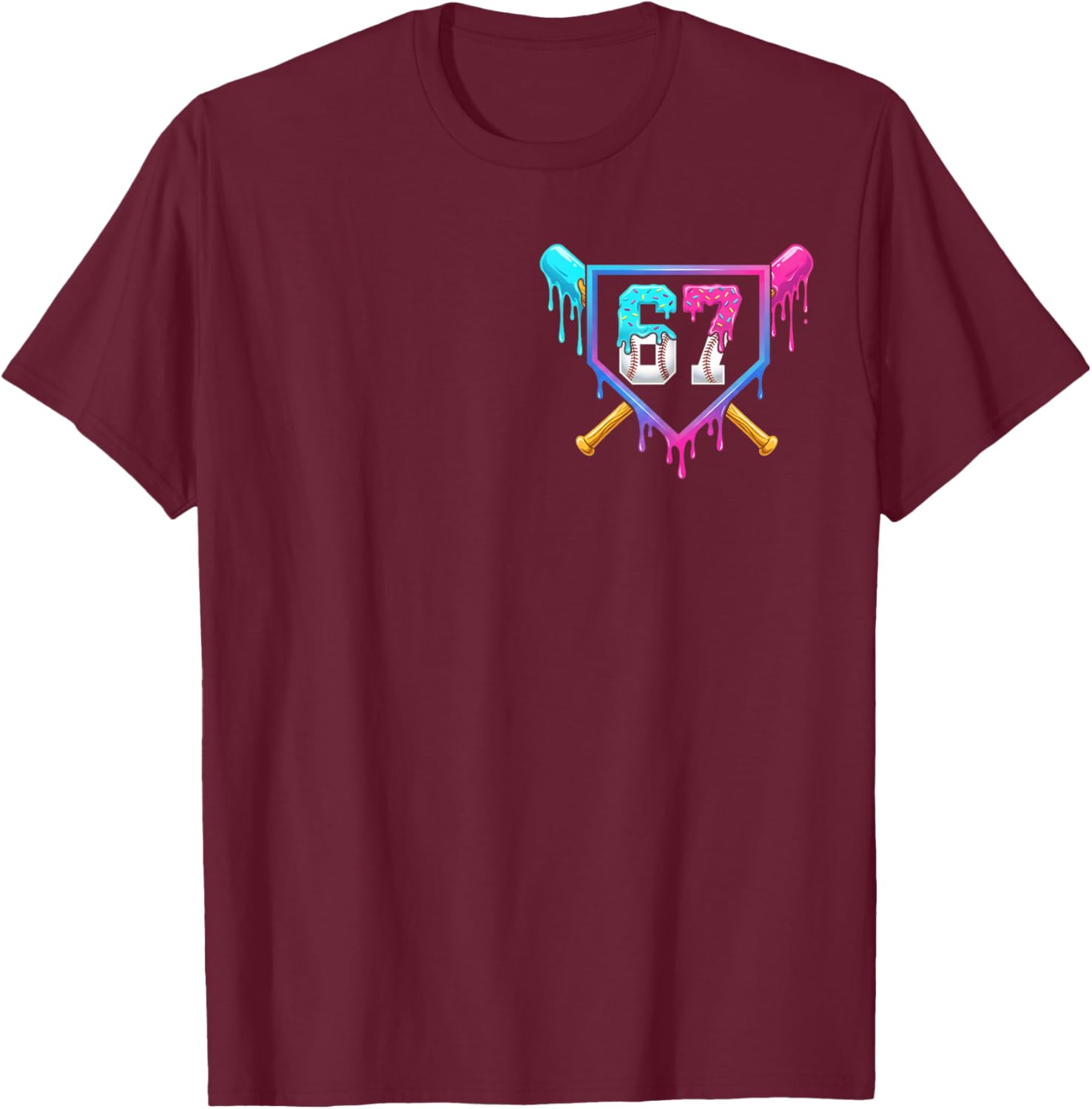 Baseball 67 Six Seven Meme Funny 6-7 Drip Baseball Boys Men T-Shirt - T-Shirt | Maroon