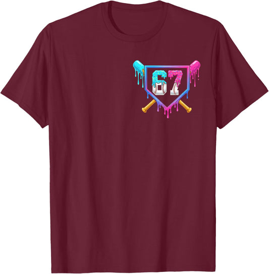 Baseball 67 Six Seven Meme Funny 6-7 Drip Baseball Boys Men T-Shirt - T-Shirt | Maroon