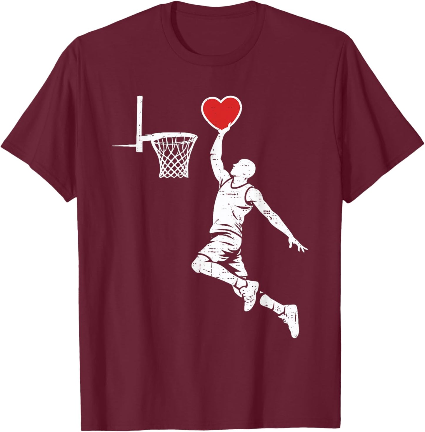 Valentines Day Basketball Silhouette Heart Dunking Men Boys T-Shirt - T-Shirt | Maroon