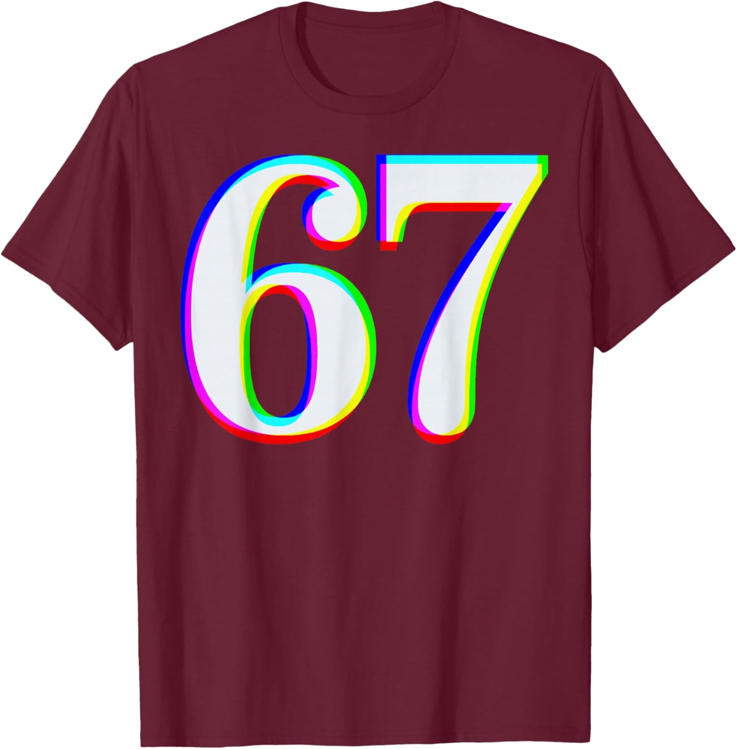 Funny Six Seven 67 Meme Gen Alpha Slang Brainrot Girl Boy T-Shirt - T-Shirt | Maroon