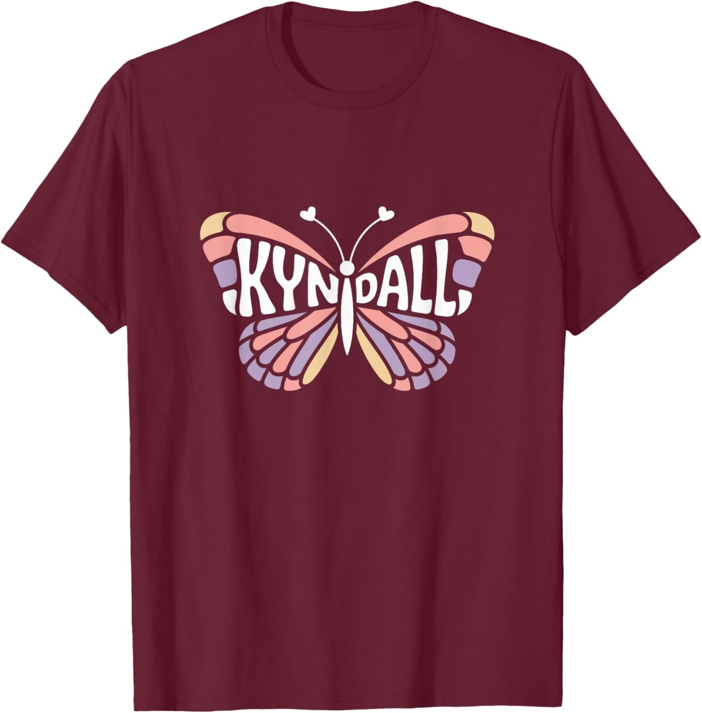 Kyndall Butterfly - Personalized Cute Name Word Art T-Shirt - T-Shirt | Maroon