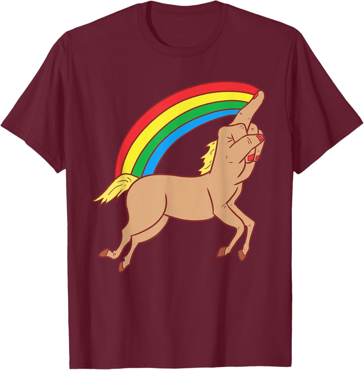 Middle Finger Unicorn with Rainbow T-Shirt - T-Shirt | Maroon