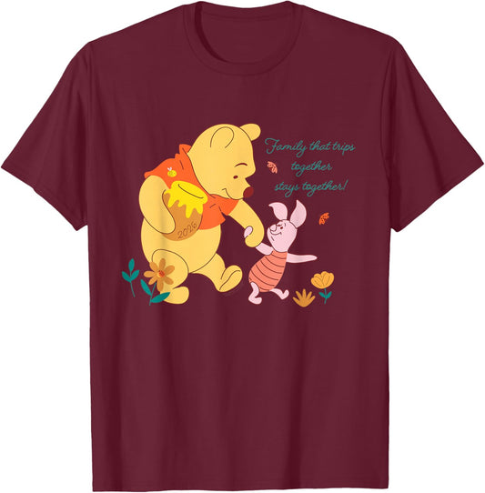 Disney Winnie The Pooh & Piglet Family Trip Vacation 2026 T-Shirt - T-Shirt | Maroon