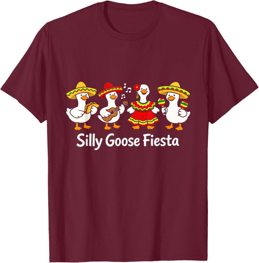 Silly Goose Fiesta Cinco De Mayo Funny Goose Taco Party T-Shirt - T-Shirt | Maroon