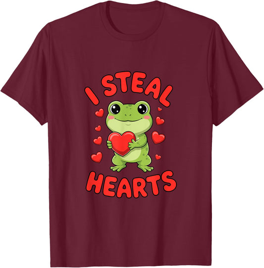 I Steal Hearts Frog Valentine's Day Love T-Shirt - T-Shirt | Maroon