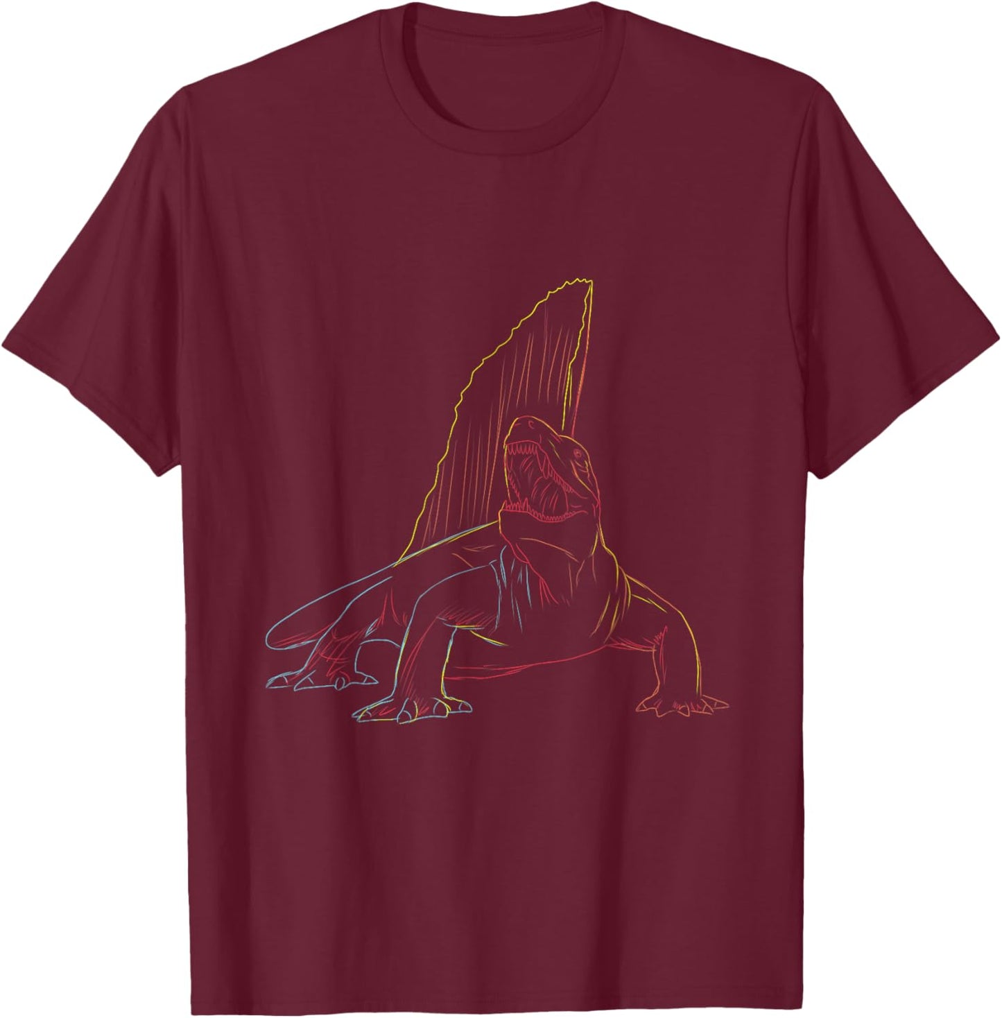 Line Art Dimetrodon T-Shirt - T-Shirt | Maroon