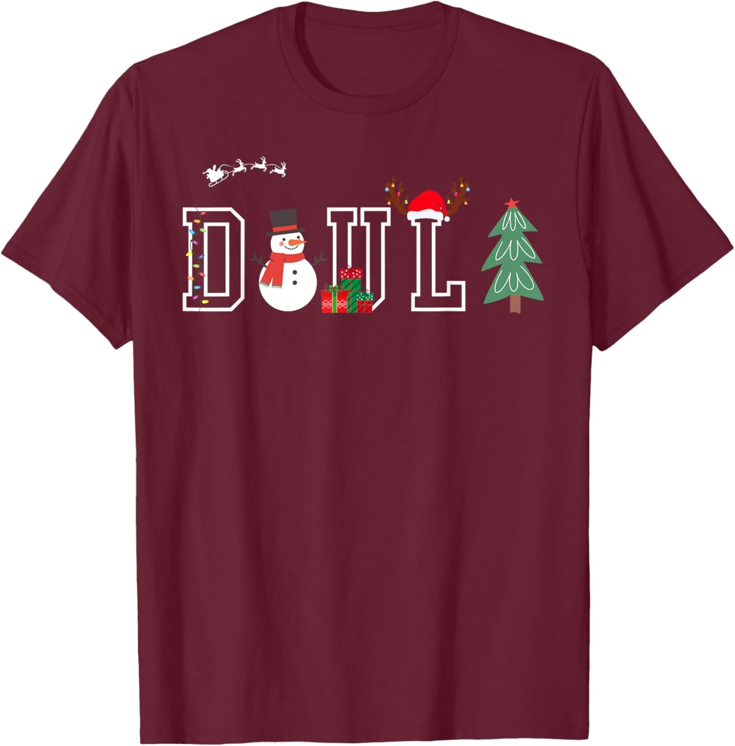 Retro Doula Christmas Snowman Birth Worker Midwife Holiday T-Shirt - T-Shirt | Maroon